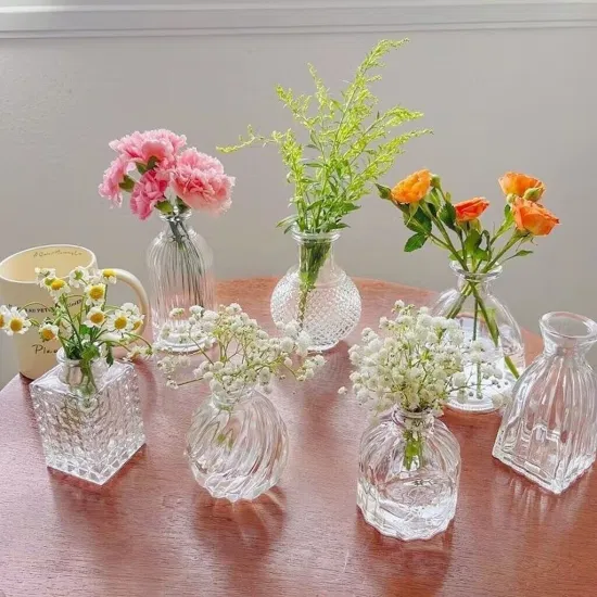Маленькие прозрачные милые мини-винтажные украшения для домашнего стола, цветочный декор, стеклянные вазы для свадьбы в деревенском стиле